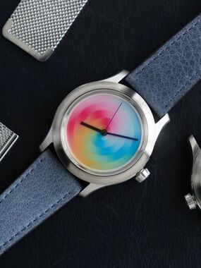 NWOT - AISION GRADIENT CMYK WATCH - VERSION B w/ Taupe Leather Band